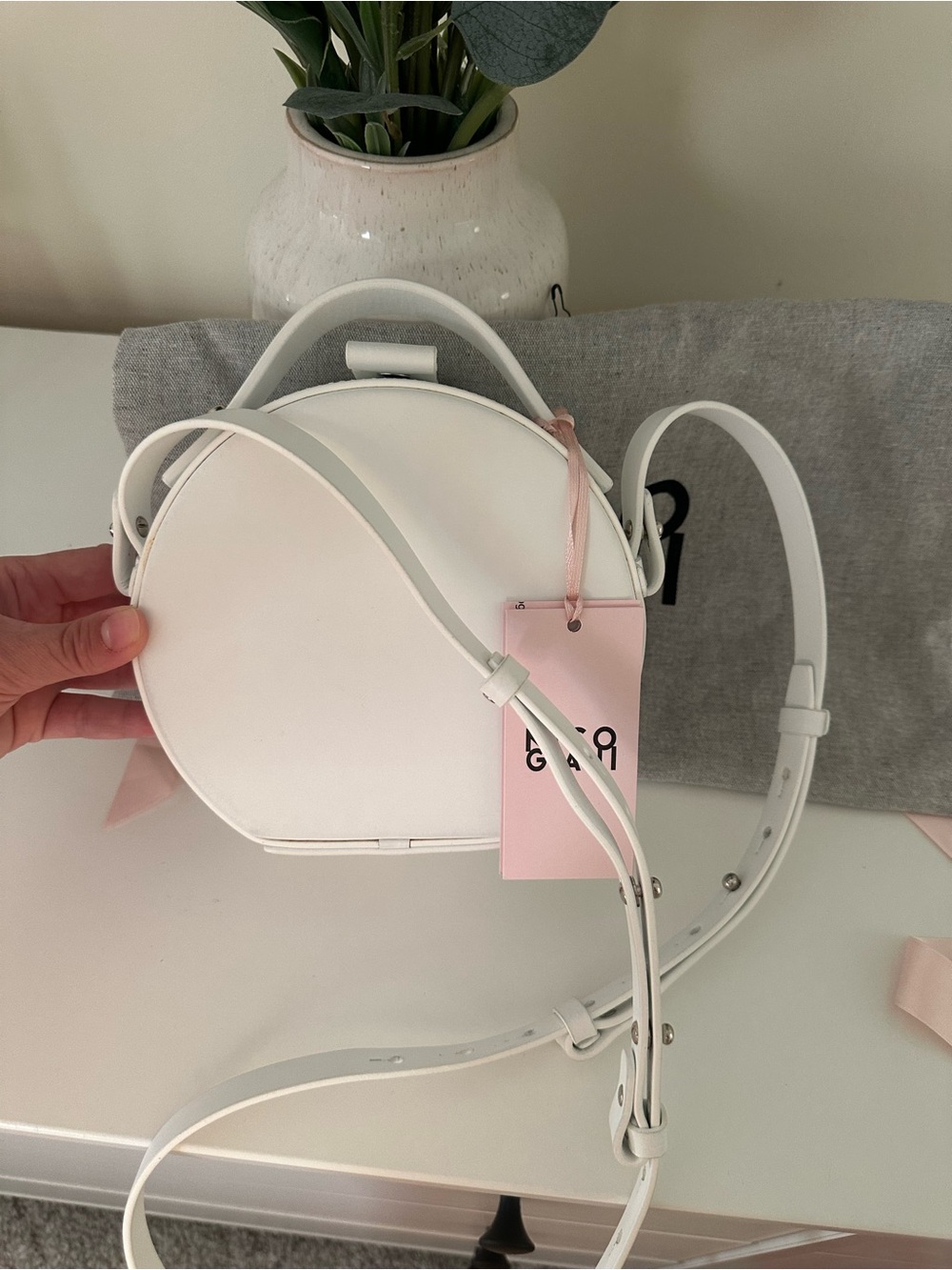 Round White Crossbody Bag with Top Handle